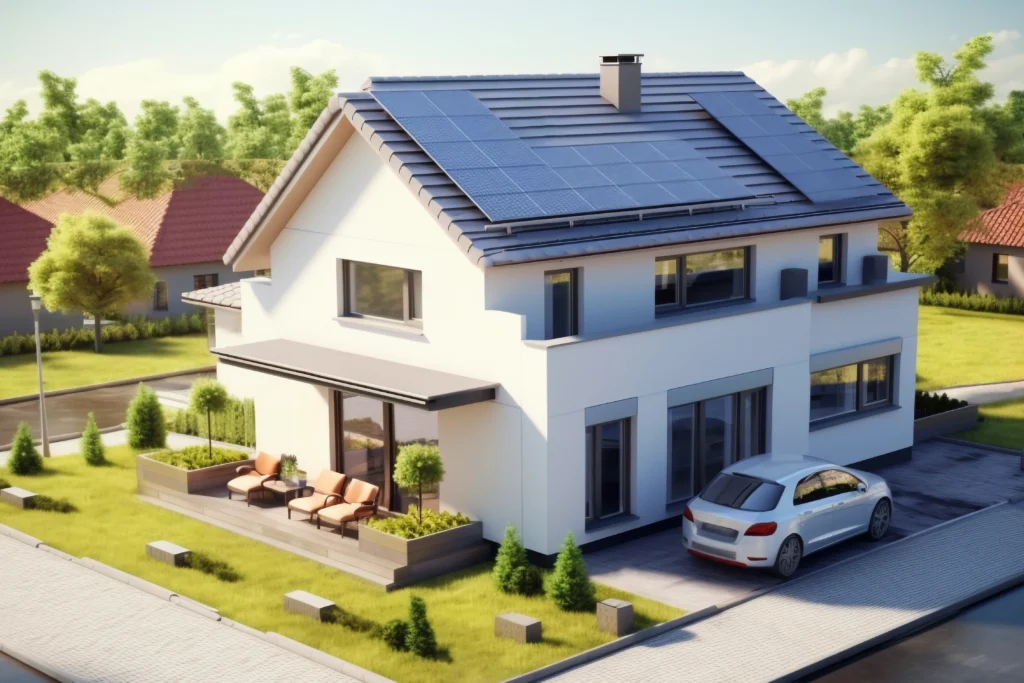 modello di casa 3d con pannelli solari
